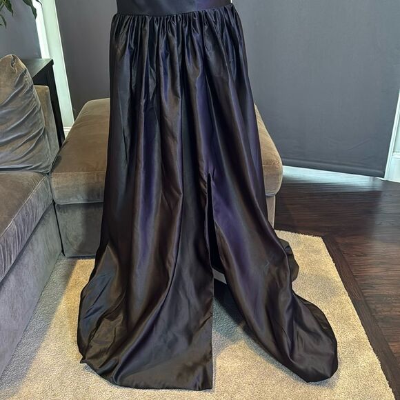 Women’s Black Satin One Shoulder Prom Party Formal Dress with Leg Slit Size 16 - Picture 4 of 9